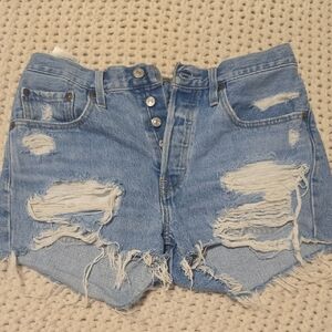 Levi Distressed Blue Denim Shorts